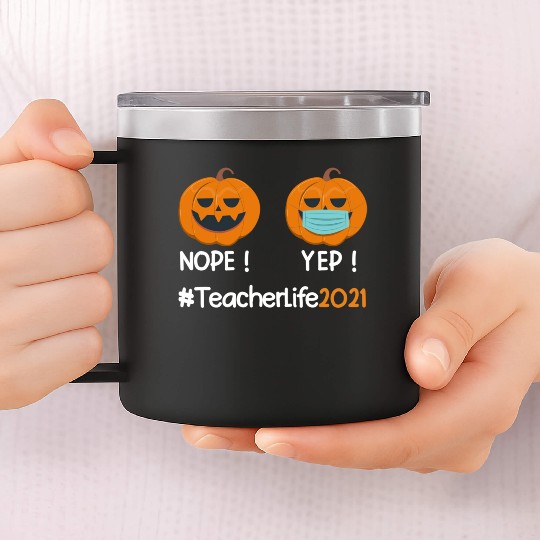 Funny Halloween Teacher life 2021 Pumpkin wearing 14oz Stainless Steel Tumblers