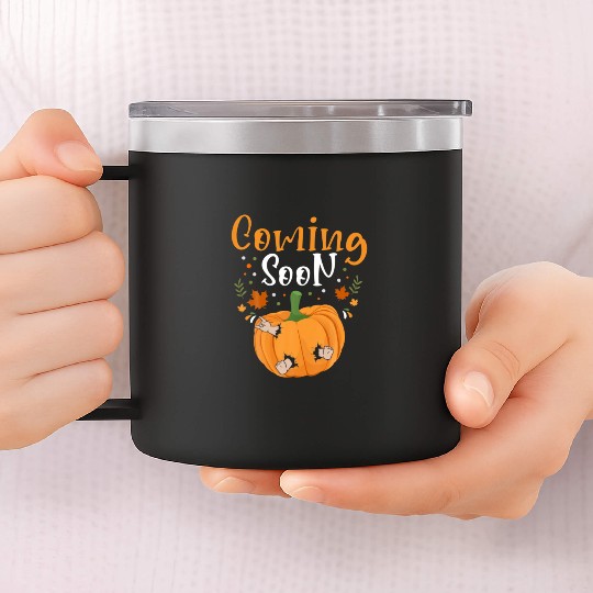 Coming Soon Baby Announcement Thanksgiving Pumpkin 14oz Stainless Steel Tumblers
