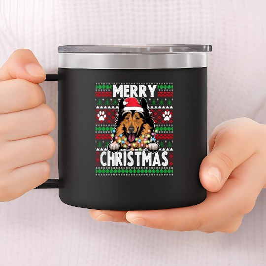 Collie Christmas Lights Dog Lovers Xmas Pajama 14oz Stainless Steel Tumblers