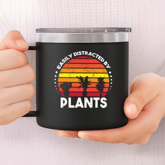 Retro Garden Lover Easily Distracted By Plants 14oz Stainless Steel Tumblers