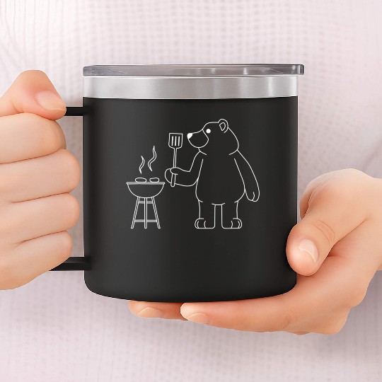 Grilling Bear Funny Barbecue Camper Nature 14oz Stainless Steel Tumblers