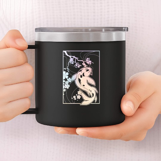 Kawaii Cherry Blossom Koi 14oz Stainless Steel Tumblers