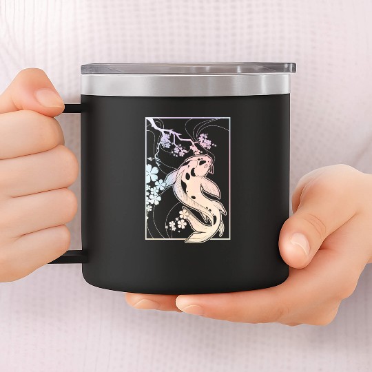 Kawaii Cherry Blossom Koi 14oz Stainless Steel Tumblers