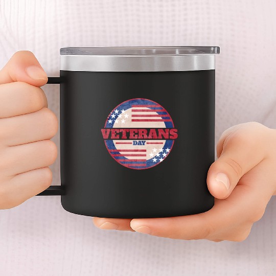 US Flag Round Logo For Veterans Day 14oz Stainless Steel Tumblers