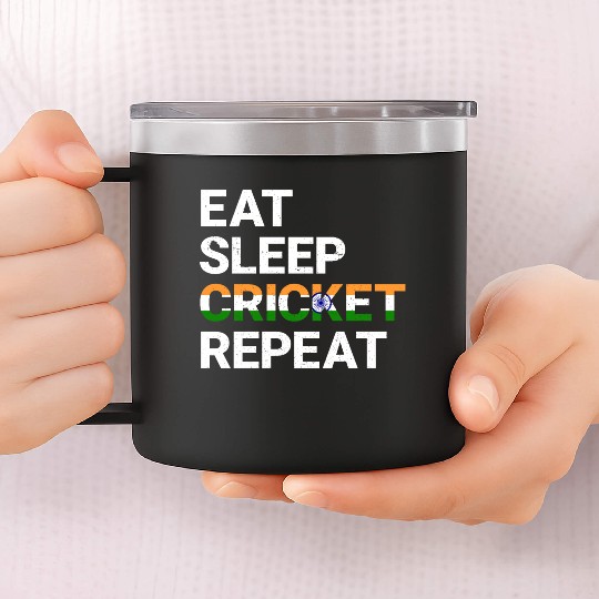 Eat Sleep Cricket Repeat IND Flag Sports Gift 14oz Stainless Steel Tumblers
