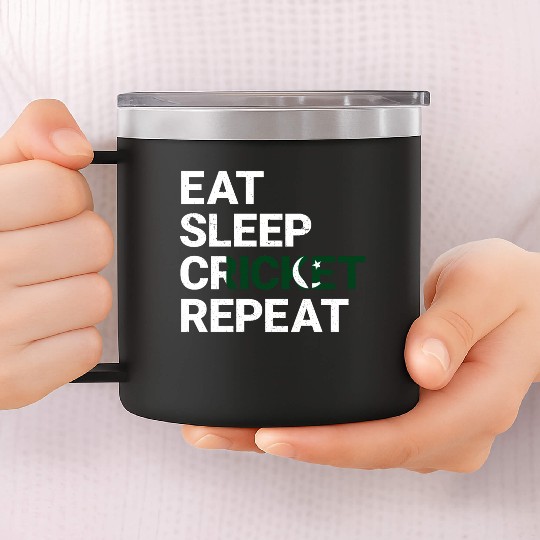 Eat Sleep Cricket Repeat PK Flag Sports Gift 14oz Stainless Steel Tumblers