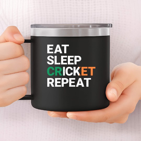 Eat Sleep Cricket Repeat Ireland Flag Sports Gift 14oz Stainless Steel Tumblers