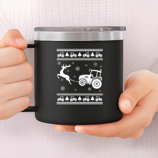 Farm Tractor Reindeer Fun Christmas Sweater Farmer 14oz Stainless Steel Tumblers