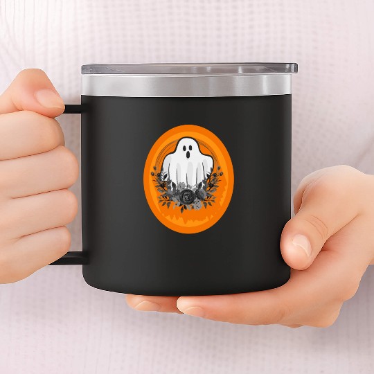 Halloween Theme Cute Ghost Floral Coffee Lover 14oz Stainless Steel Tumblers