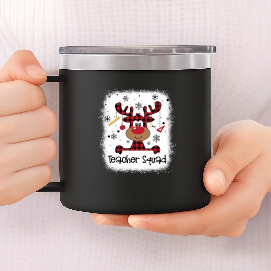 Bleached Teacher Squad Reindeer Funny Teacher 14oz Stainless Steel Tumblers