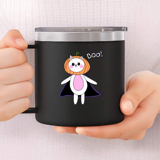 cute cat in halloween melon costume 14oz Stainless Steel Tumblers
