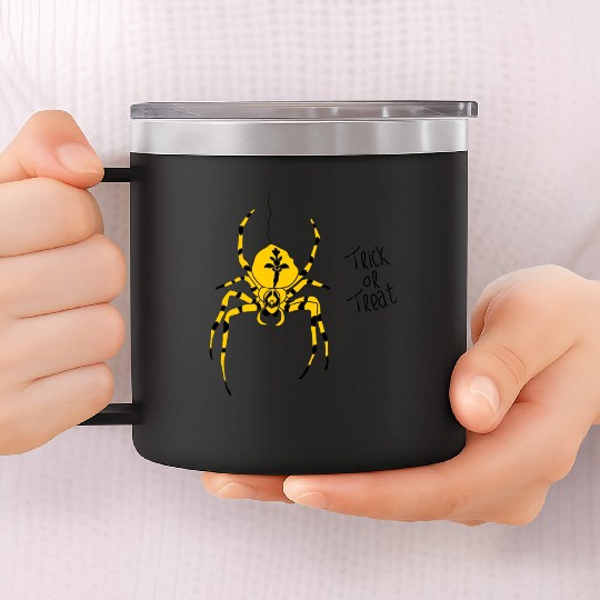 yellow black stripes spider trick or treat 14oz Stainless Steel Tumblers