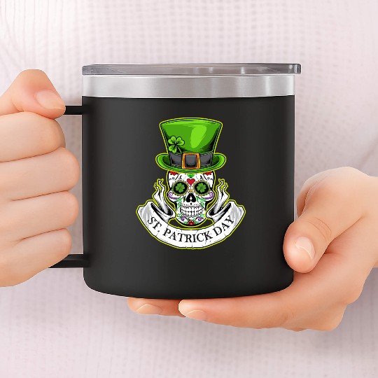 Sugar Skull | St Patrick Day | Lucky Charm Irish 14oz Stainless Steel Tumblers