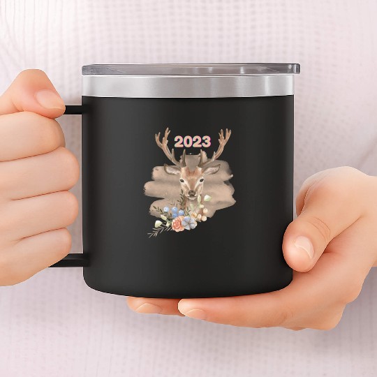 Brown Beige Watercolor Illustrated Deer 14oz Stainless Steel Tumblers
