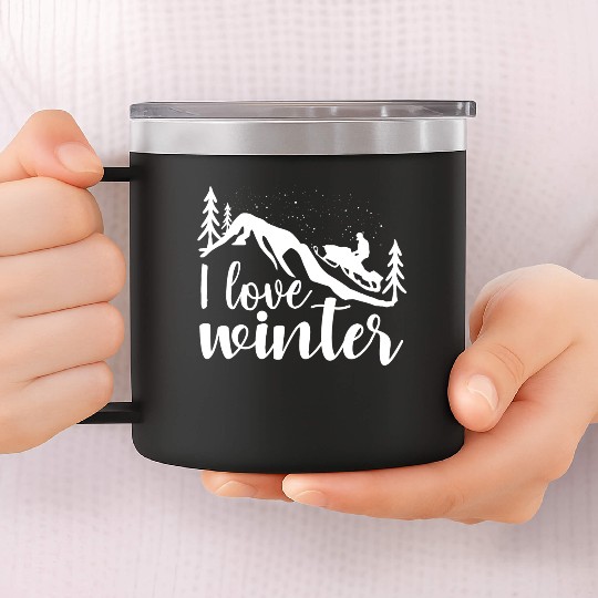 I Love Winter, Snow, Cold And Snowman 14oz Stainless Steel Tumblers