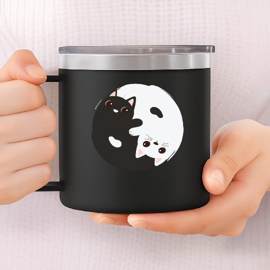 ying yang cat 14oz Stainless Steel Tumblers