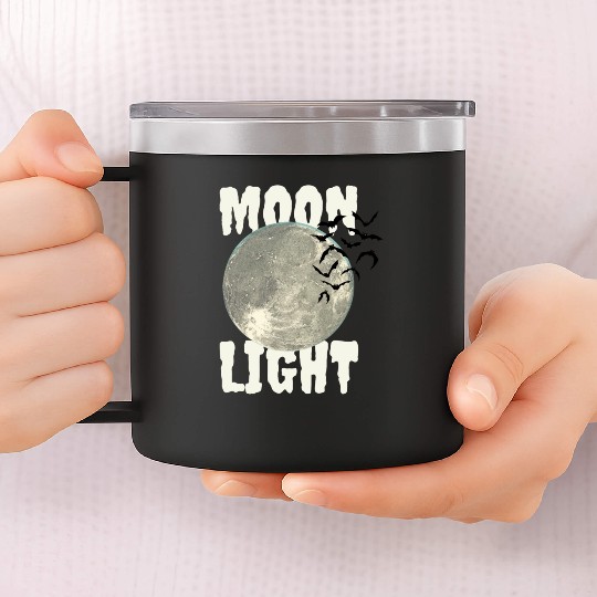 Dark Green Illustrated Moon Light Bat 14oz Stainless Steel Tumblers