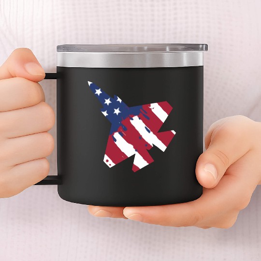 F-35 Lightning Military American Painted Flag Jet 14oz Stainless Steel Tumblers