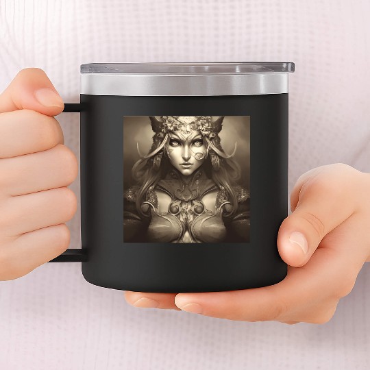Warrior princess wearing gothic plate dark fantasy 14oz Stainless Steel Tumblers