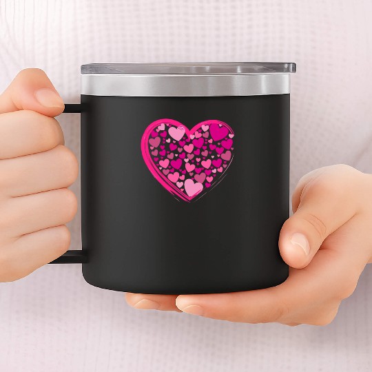 Cute Pink and Lilac Hearts in a Big Pink Heart 14oz Stainless Steel Tumblers