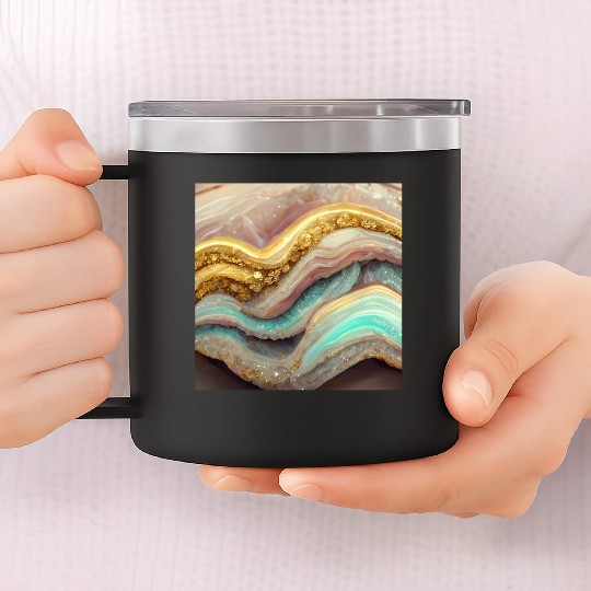 Pastel Pink Teal Agate Geode Stone 14oz Stainless Steel Tumblers