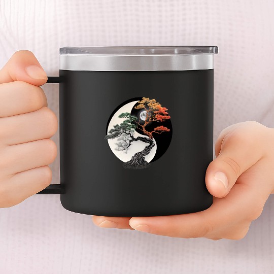 Yin and Yang Bonsai Tree 14oz Stainless Steel Tumblers