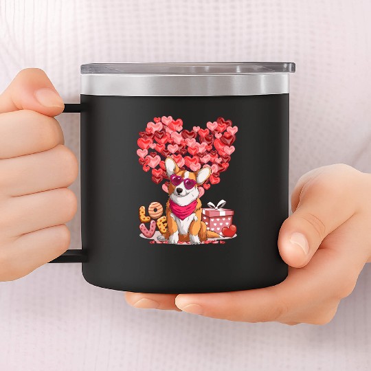 Welsh Corgi Lover Red Hearts Valentine Corgi Owner 14oz Stainless Steel Tumblers