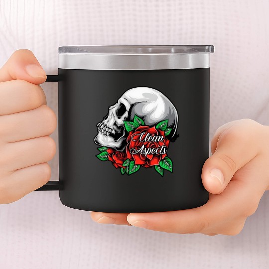 CA SKULL AND ROSES 14oz Stainless Steel Tumblers