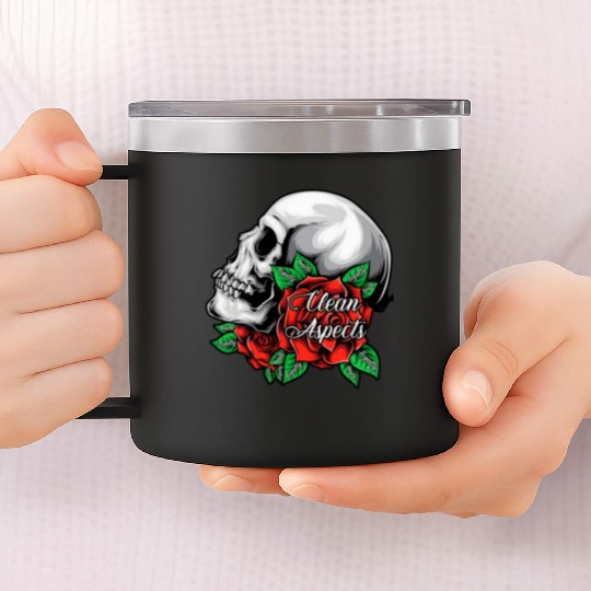 CA SKULL AND ROSES 14oz Stainless Steel Tumblers