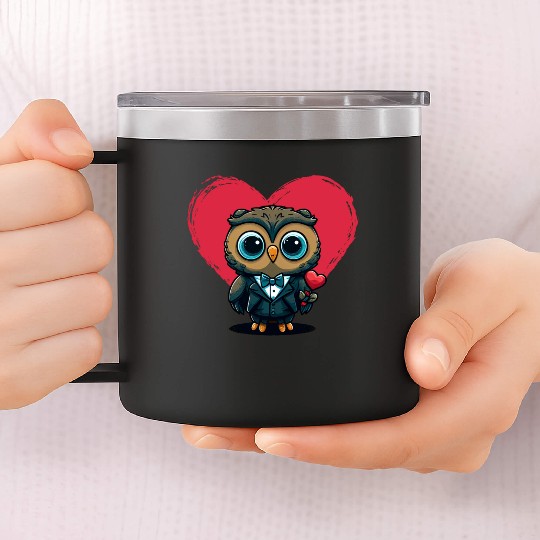 Valentine's Day Romance with Adorable Owl Groom 14oz Stainless Steel Tumblers