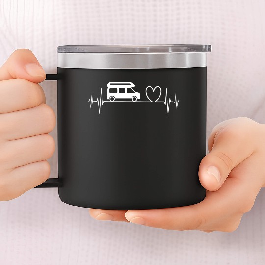 Camper Van camping Ecg heartbeat heart white 14oz Stainless Steel Tumblers