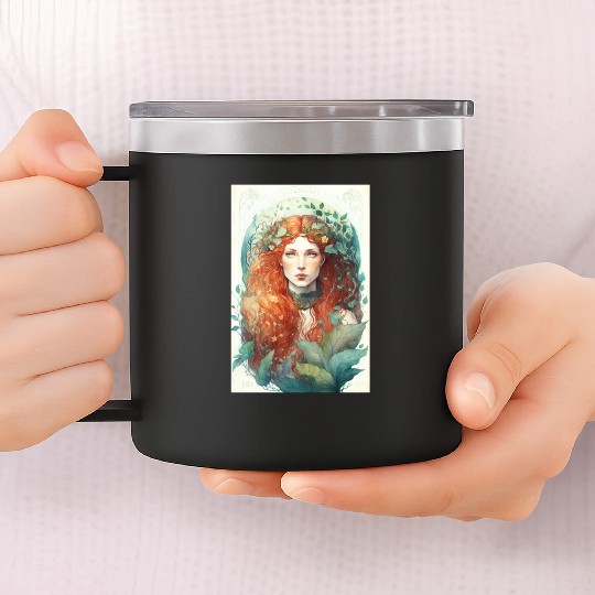 druid red hair spring forest elf nature fairy 14oz Stainless Steel Tumblers