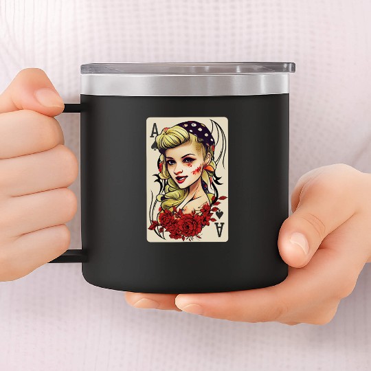 Rockabilly 50s Pin Up Zombie Psychobilly Ace Card 14oz Stainless Steel Tumblers