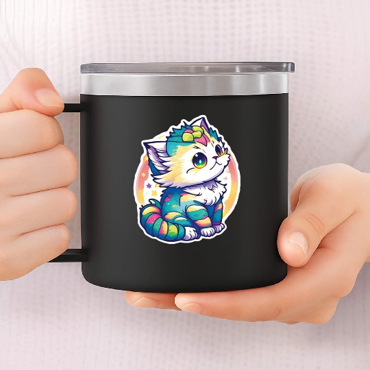 Cute Chibi Kitten 14oz Stainless Steel Tumblers