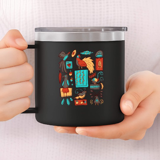 Retro 1950s Birds Of Paradise Pattern 14oz Stainless Steel Tumblers