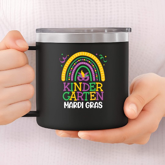 Cute Boho Rainbow Mardi Gras Kindergarten Teacher 14oz Stainless Steel Tumblers