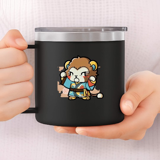 lion in kimono 14oz Stainless Steel Tumblers