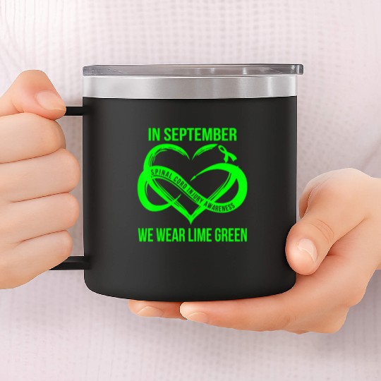 In September We Wear Lime Green Spinal Cord Injury 14oz Stainless Steel Tumblers