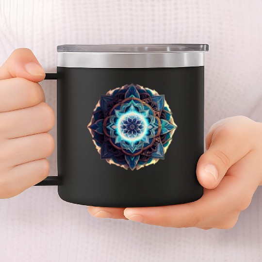 Serene Symmetry A Beautiful Blue Mandala 14oz Stainless Steel Tumblers
