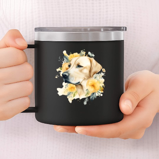 Yellow Lab Dog Watercolor Floral 14oz Stainless Steel Tumblers