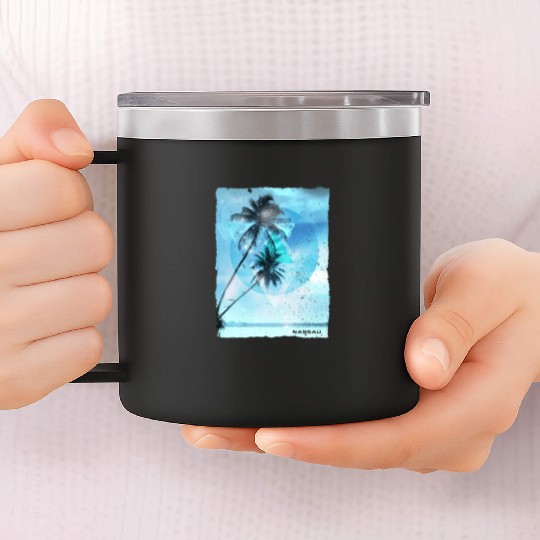 Artistic Nassau Bahamas Palm Tree Vacation 14oz Stainless Steel Tumblers