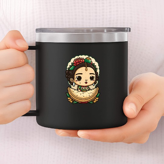 Frida Kahlo & Tacos Cinco De Mayo Mexican Fiesta 14oz Stainless Steel Tumblers