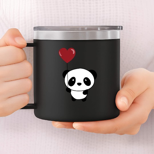 Cute Chibi Panda Valentine Balloon Heart 14oz Stainless Steel Tumblers