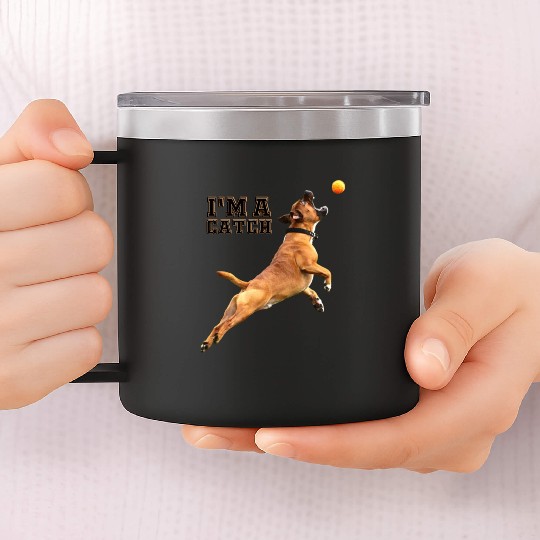 Big Dog Bull Mastiff Catching a Ball, I'm a Catch 14oz Stainless Steel Tumblers