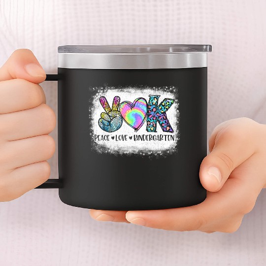 Peace Love Kindergarten Teacher Appreciation Retro 14oz Stainless Steel Tumblers