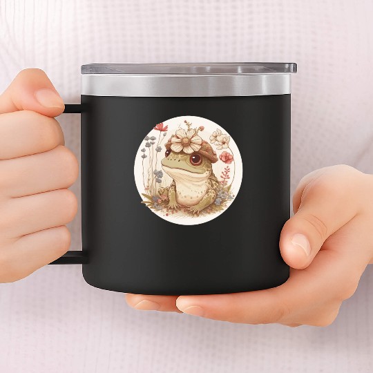 Cottagecore Cute Frog Toad Flower Crown Dark Acade 14oz Stainless Steel Tumblers
