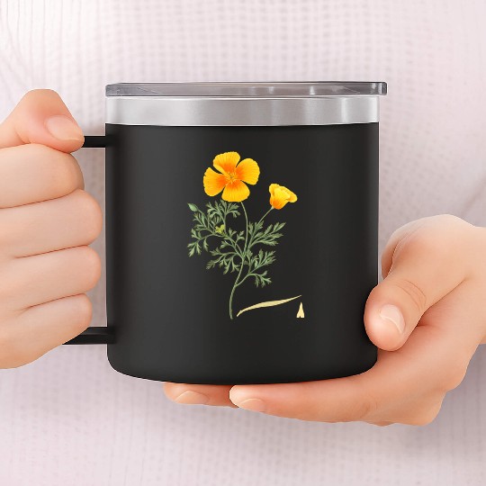 Californian Poppy Botaal Illustration Flower 14oz Stainless Steel Tumblers