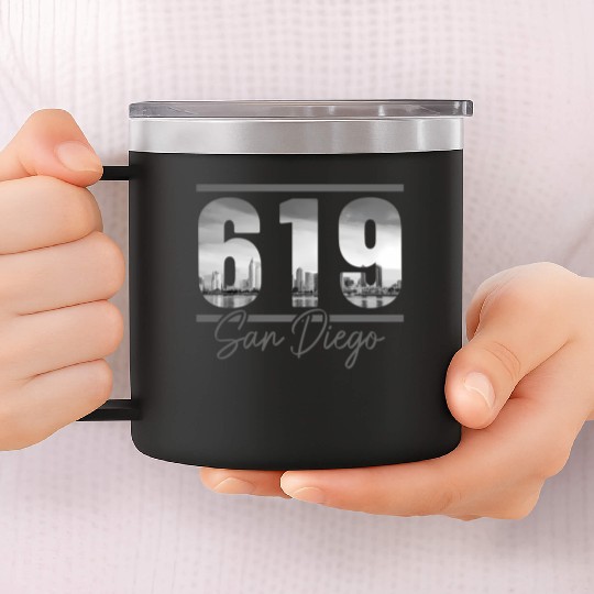 San Diego 619 Area Code Vintage yline 14oz Stainless Steel Tumblers