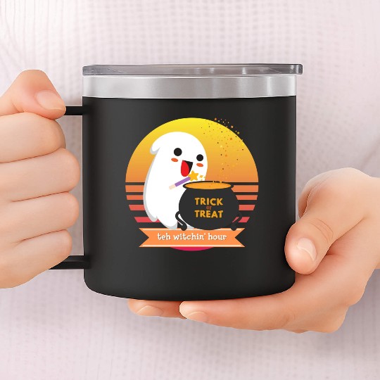 Halloween Cute Ghost Witching Hour Trick Or Treat 14oz Stainless Steel Tumblers