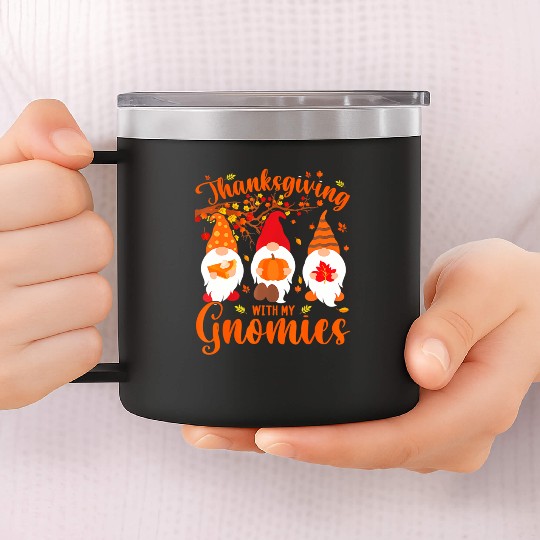 Thanksgiving With My Gnomies Funny Autumn Gnomes 14oz Stainless Steel Tumblers